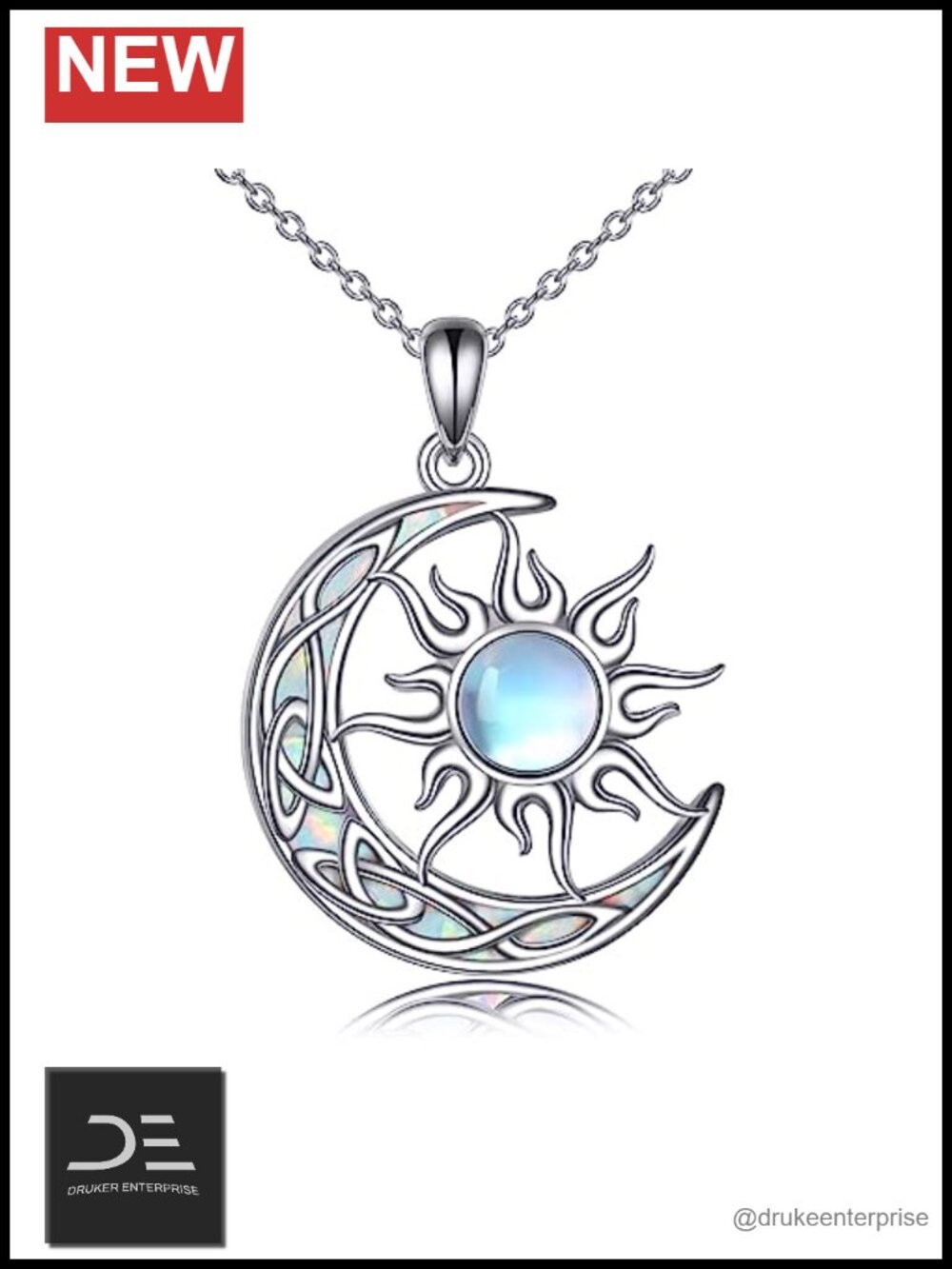 Sterling Silver Moon Pendant Necklace Celtic Crescent Moonstone Opal Jewelry